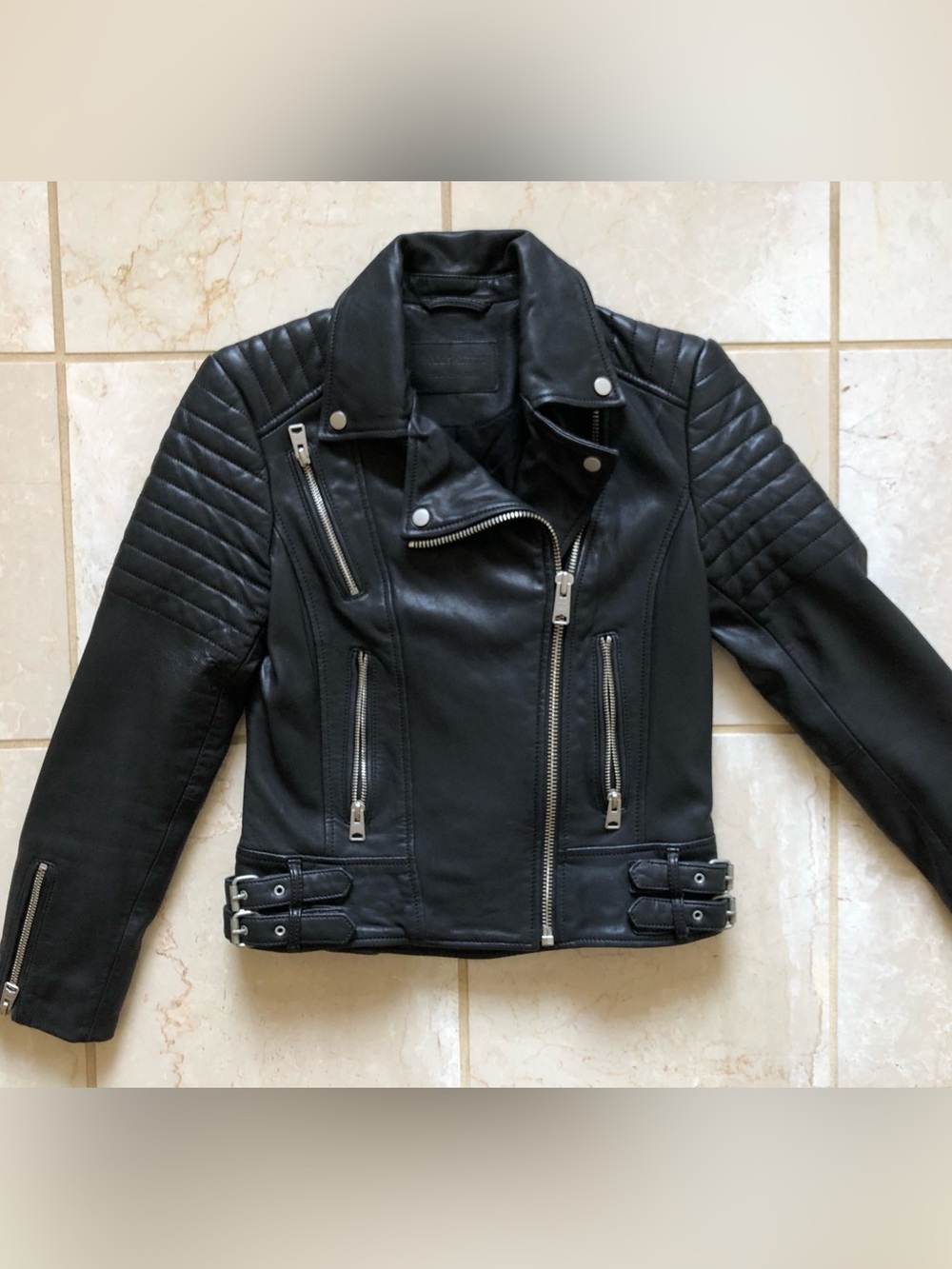 AllSaints Black Quilted Leather Moto Jacket
